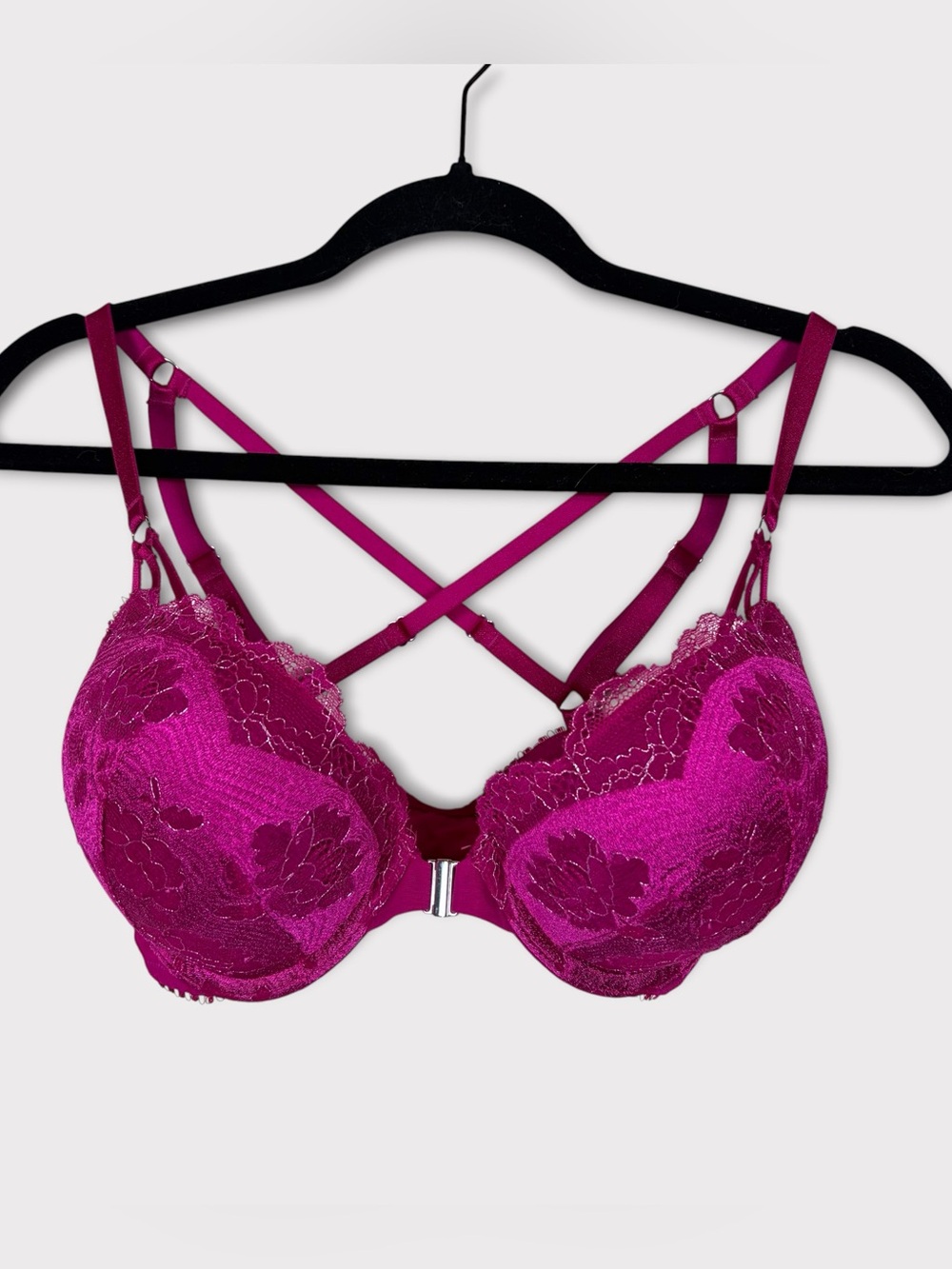Victoria's Secret Plunge Lace Bra 34D Padded Push Up Sexy Pink